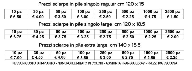 prezzi sciarpe in pile singolo cm 120 x 18.5